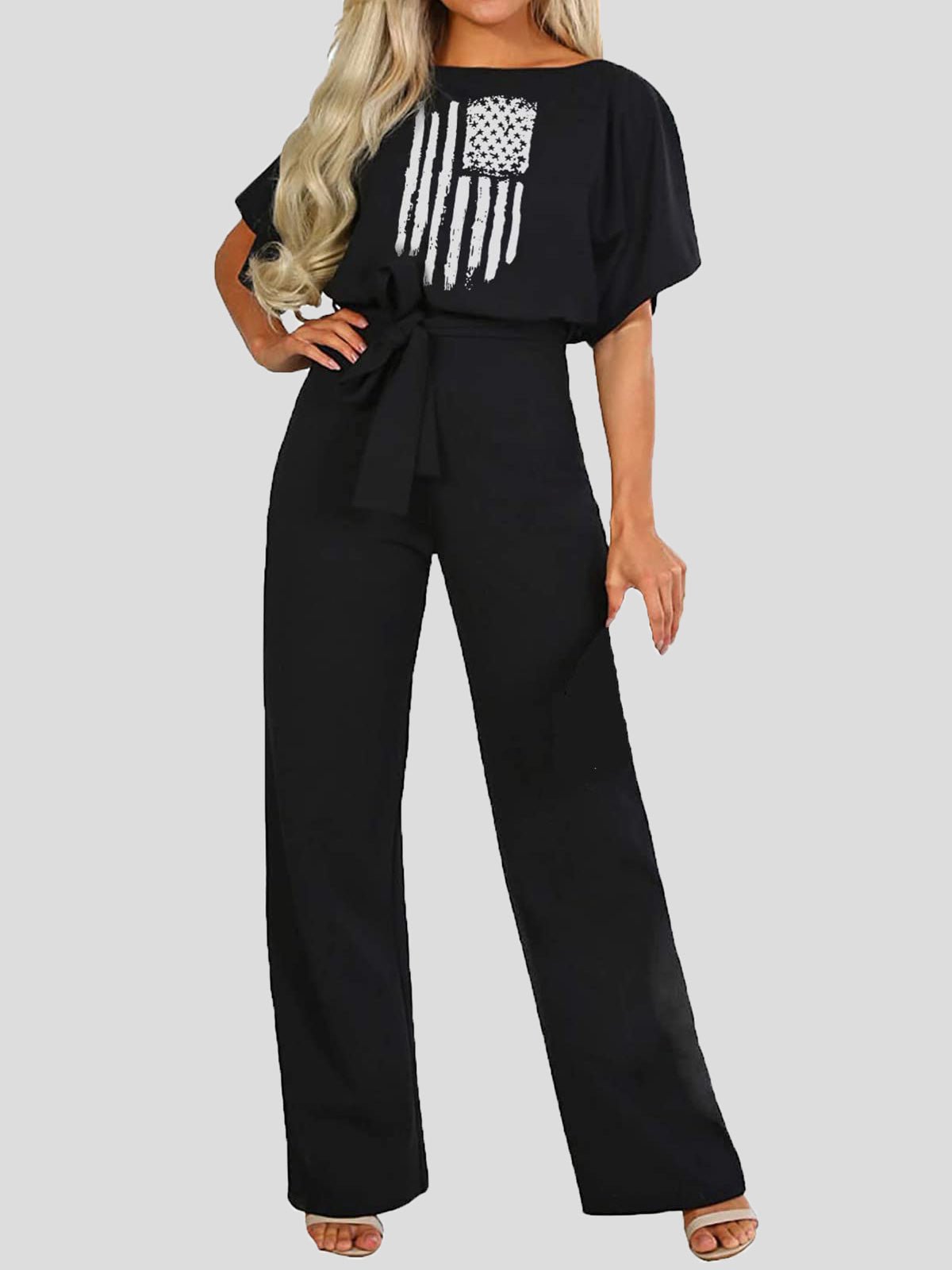 Women's Jumpsuits Printed Belted Short Sleeve Casual Jumpsuit - LuckyFash™
