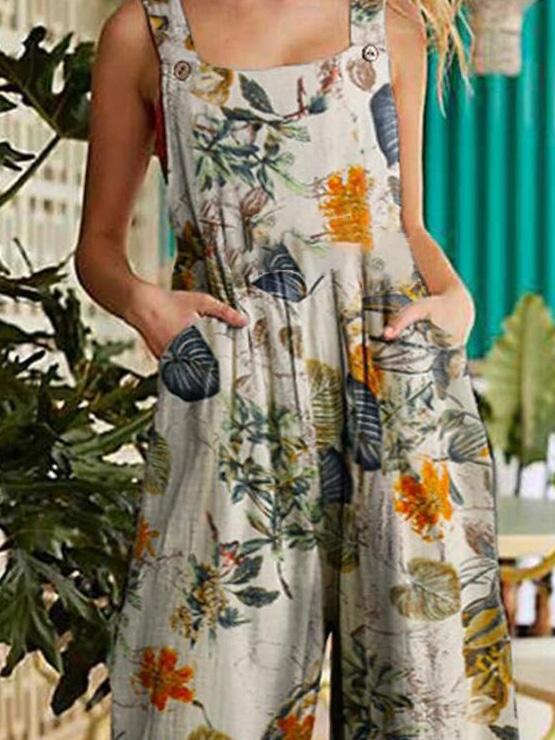 Women's Jumpsuits Printed Button Suspender Jumpsuit - LuckyFash™