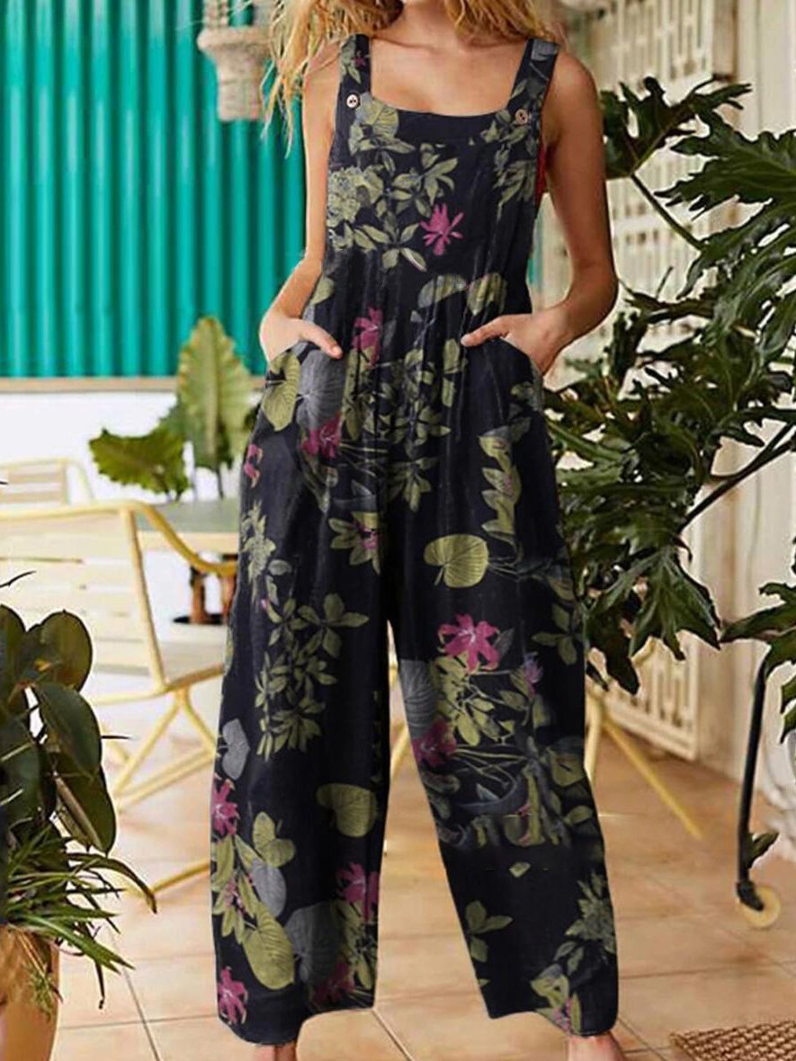 Women's Jumpsuits Printed Button Suspender Jumpsuit - LuckyFash™