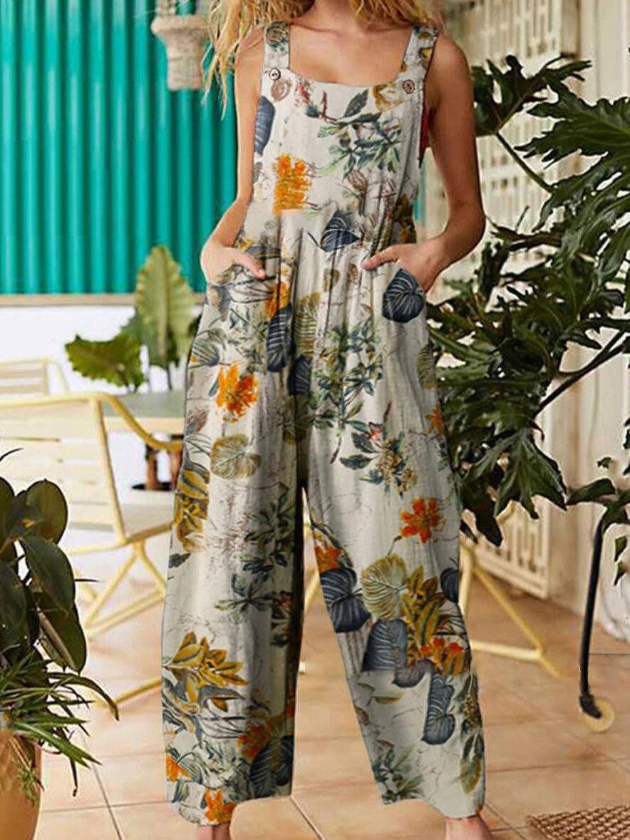Women's Jumpsuits Printed Button Suspender Jumpsuit - LuckyFash™
