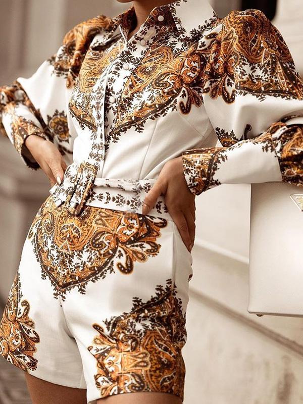 Women's Jumpsuits Printed Fashion Long Sleeve Shorts Jumpsuit - LuckyFash™