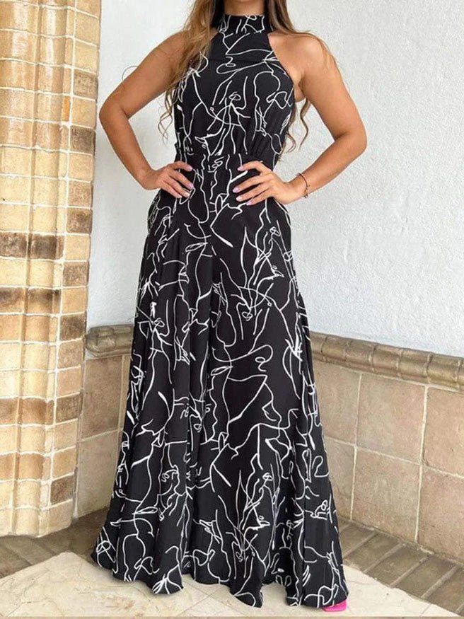 Women's Jumpsuits Printed Halterneck Tie Sleeveless Jumpsuit - LuckyFash™