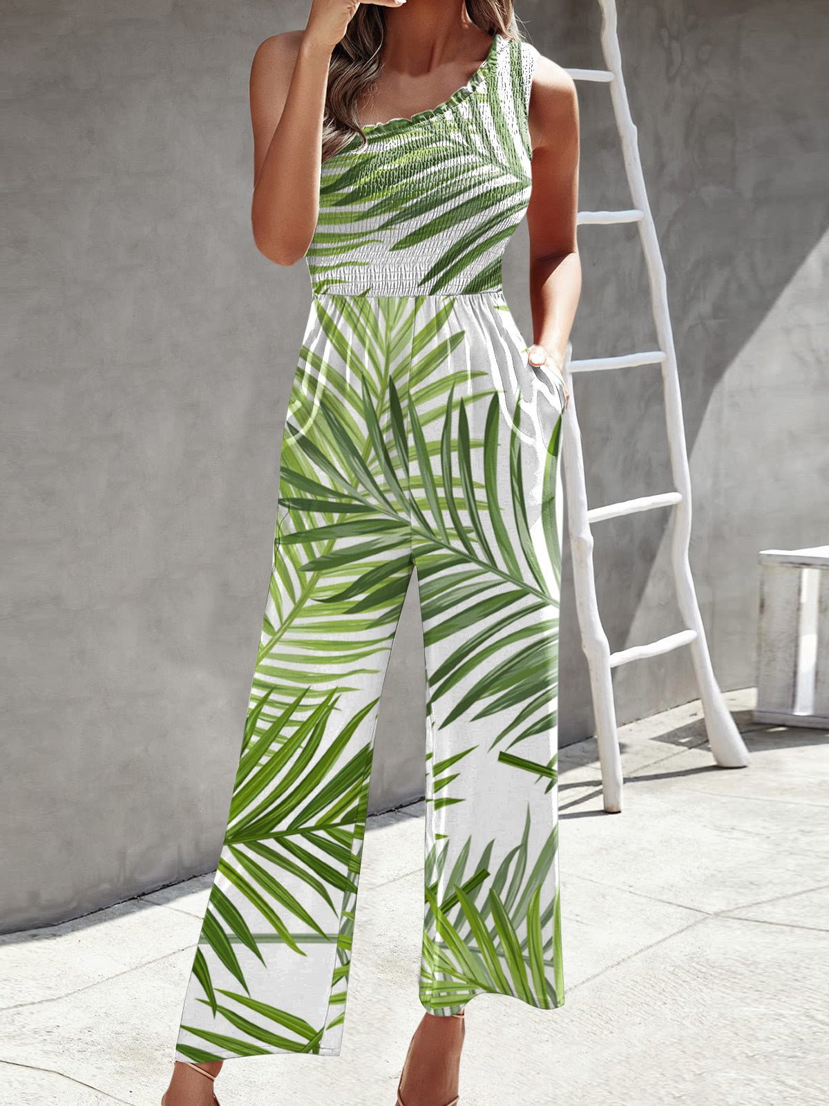 Women's Jumpsuits Printed One Shoulder Wide Leg Jumpsuit - LuckyFash™