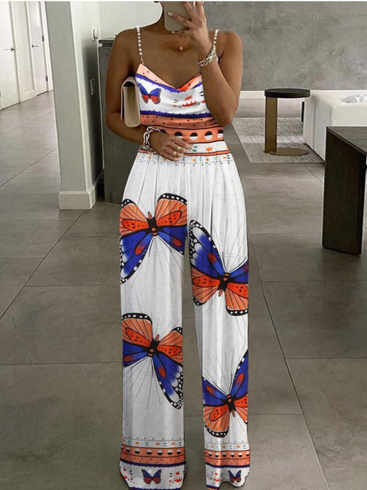 Women's Jumpsuits Printed Sling Sleeveless Wide-Leg Jumpsuit - LuckyFash™