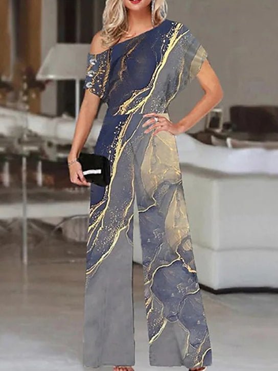 Women's Jumpsuits Printed Sloping Shoulder Wide Leg Jumpsuit - LuckyFash™