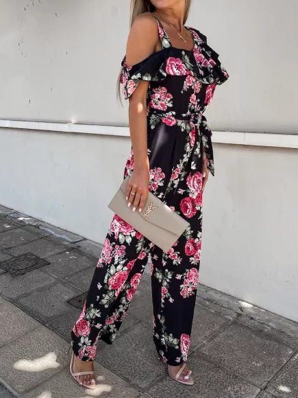 Women's Jumpsuits Printed Suspender Belted Sloping Shoulder Jumpsuit - LuckyFash™
