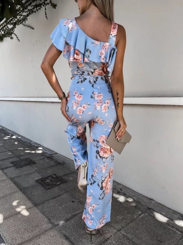 Women's Jumpsuits Printed Suspender Belted Sloping Shoulder Jumpsuit - LuckyFash™