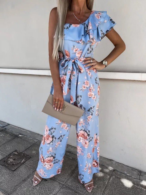 Women's Jumpsuits Printed Suspender Belted Sloping Shoulder Jumpsuit - LuckyFash™