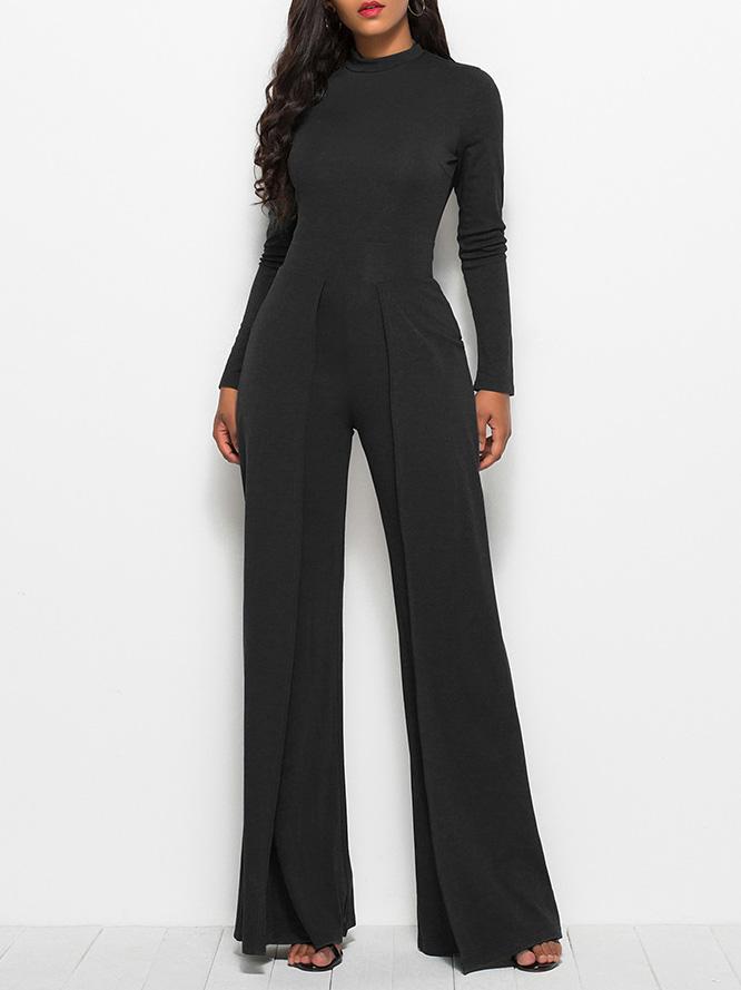 Women's Jumpsuits Round Neck Long Sleeve Wide-Leg Jumpsuit - LuckyFash™