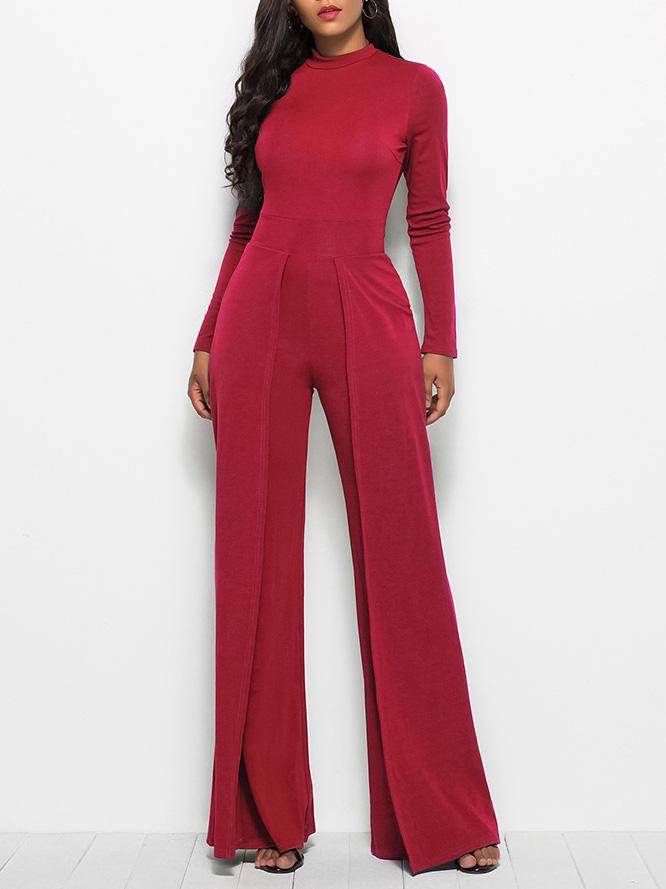 Women's Jumpsuits Round Neck Long Sleeve Wide-Leg Jumpsuit - LuckyFash™