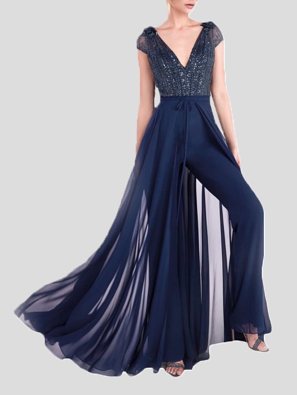 Women's Jumpsuits Shiny V-Neck Fake Two Piece Jumpsuit - LuckyFash™