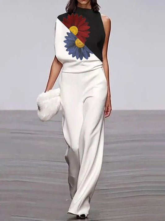 Women's Jumpsuits Sleeveless Turtleneck Printed Jumpsuit - LuckyFash™