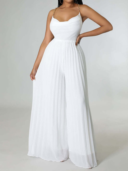 Women's Jumpsuits Sling Backless Pleated Wide-Leg Jumpsuit - LuckyFash™