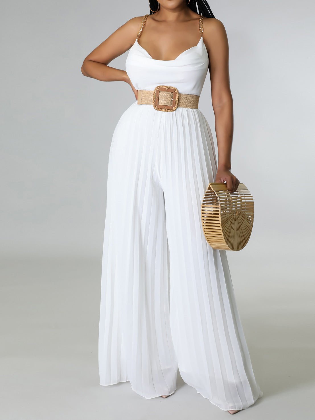 Women's Jumpsuits Sling Backless Pleated Wide-Leg Jumpsuit - LuckyFash™