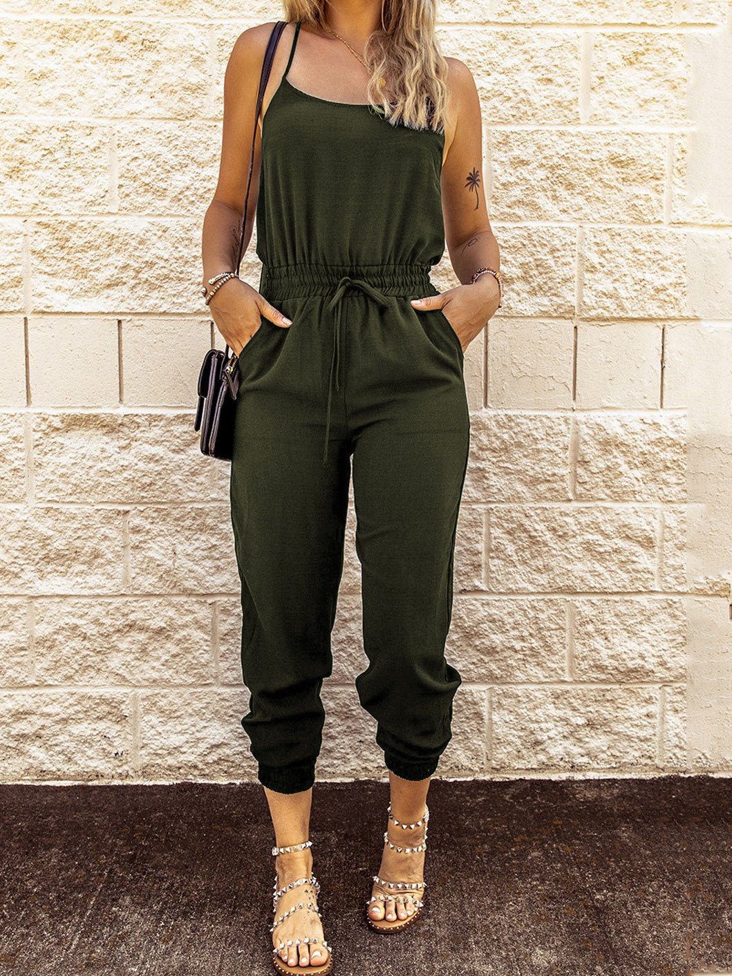 Women's Jumpsuits Sling Tie Elastic Waist Pocket Slim Fit Jumpsuit - LuckyFash™