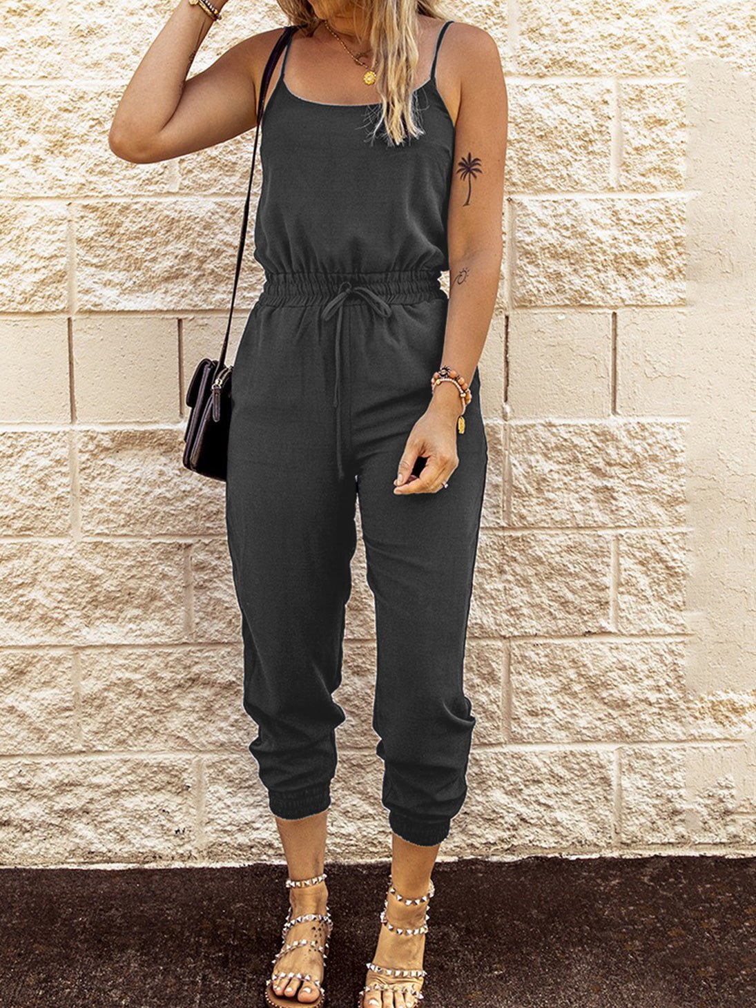 Women's Jumpsuits Sling Tie Elastic Waist Pocket Slim Fit Jumpsuit - LuckyFash™