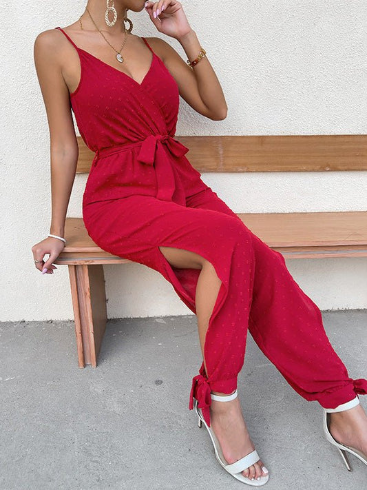 Women's Jumpsuits Sling V-Neck Tie Slit Sleeveless Jumpsuit - LuckyFash™