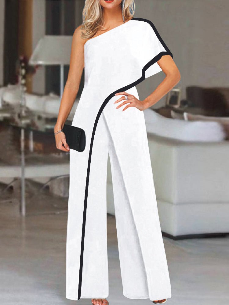 Women's Jumpsuits Sloping Shoulder Contrasting Edge Jumpsuit - LuckyFash™