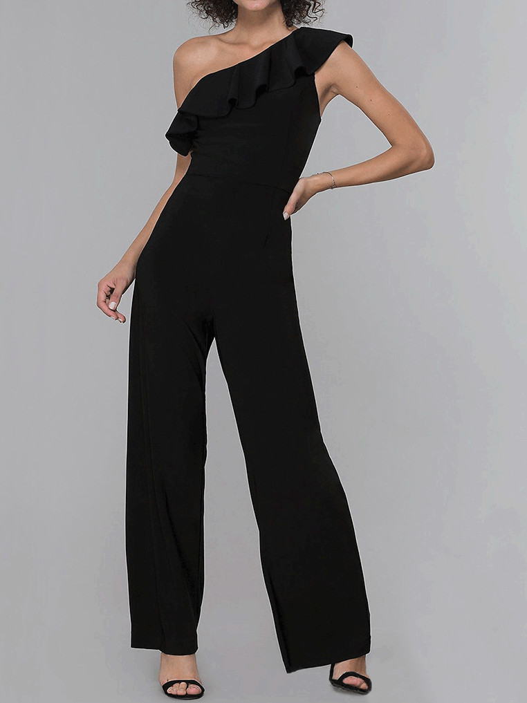 Women's  Jumpsuits Sloping Shoulder Solid Ruffle Jumpsuit - LuckyFash™