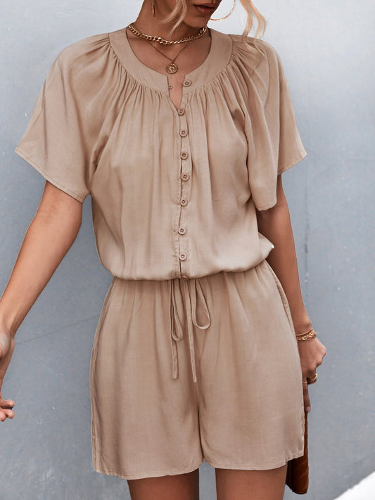 Women's Jumpsuits Solid Button Pleated Lace-Up Jumpsuit - LuckyFash™