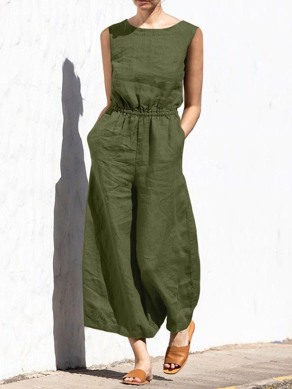 Women's Jumpsuits Solid Elastic Waist Pocket Sleeveless Jumpsuit - LuckyFash™