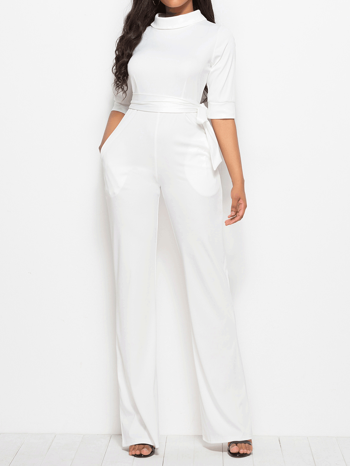 Women's  Jumpsuits Solid Half Sleeve Stand Collar Wide Leg Jumpsuit - LuckyFash™