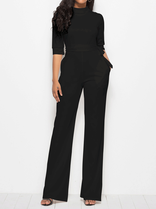 Women's  Jumpsuits Solid Half Sleeve Stand Collar Wide Leg Jumpsuit - LuckyFash™