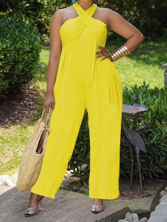 Women's Jumpsuits Solid Halter Off Shoulder Sleeveless Jumpsuit - LuckyFash™