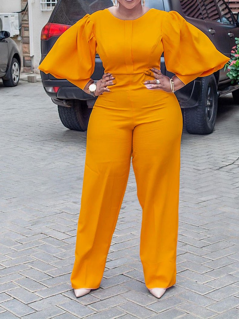 Women's Jumpsuits Solid High Waist Balloon Sleeve Jumpsuit - LuckyFash™
