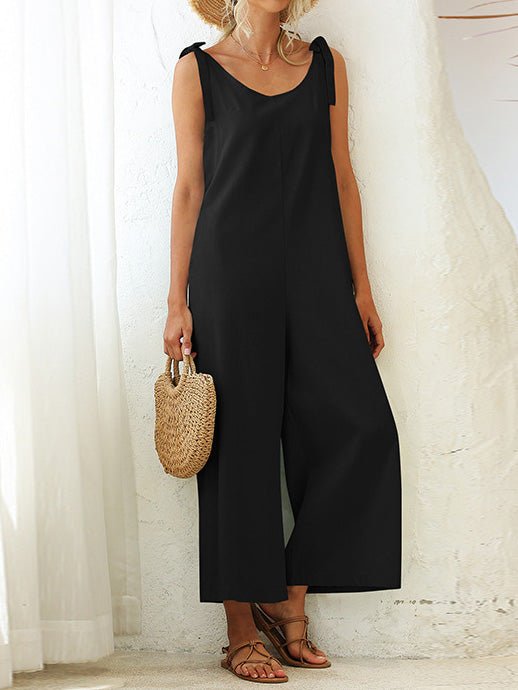 Women's Jumpsuits Solid Lace-Up Wide-Leg Suspender Jumpsuit - LuckyFash™