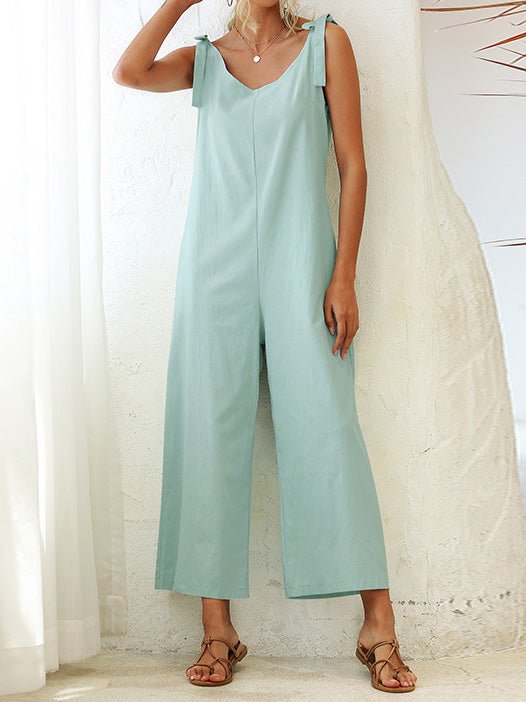 Women's Jumpsuits Solid Lace-Up Wide-Leg Suspender Jumpsuit - LuckyFash™