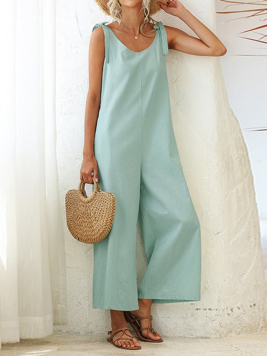 Women's Jumpsuits Solid Lace-Up Wide-Leg Suspender Jumpsuit - LuckyFash™