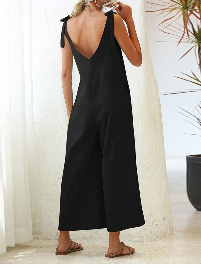 Women's Jumpsuits Solid Lace-Up Wide-Leg Suspender Jumpsuit - LuckyFash™