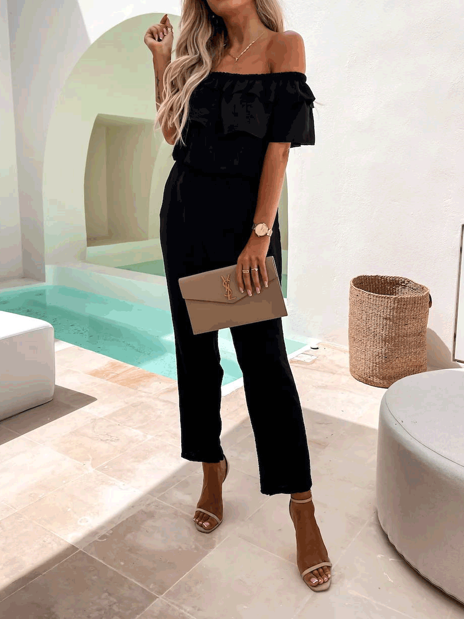 Women's Jumpsuits Solid One-Shoulder Ruffle High Waist Jumpsuit - LuckyFash™