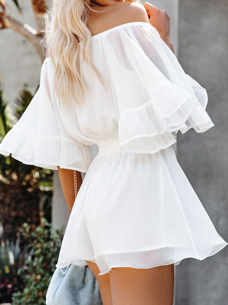 Women's Jumpsuits Solid One-Shoulder Short Sleeve Chiffon Jumpsuit - LuckyFash™