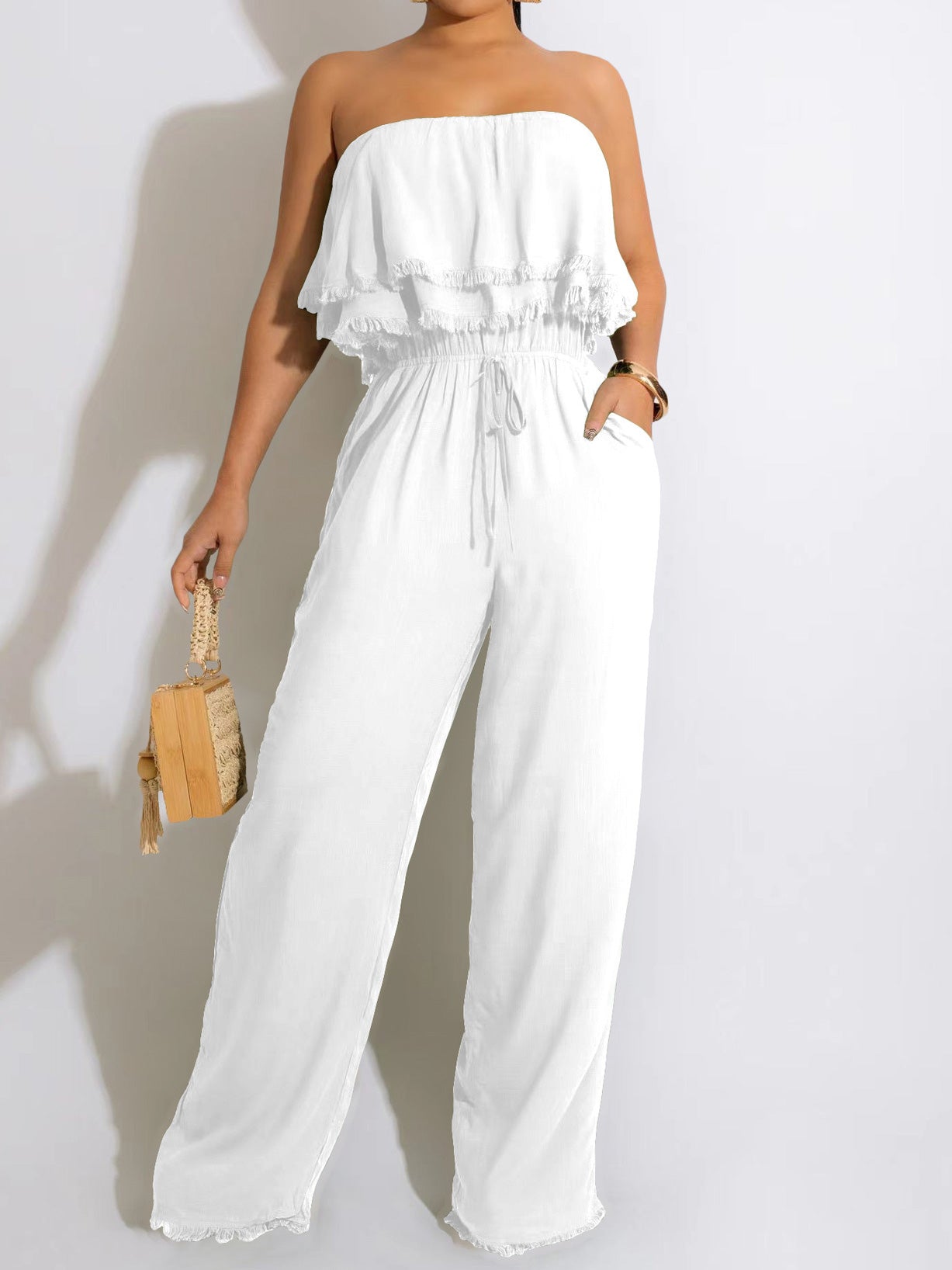 Women's Jumpsuits Solid Ruffle Tie Pocket Jumpsuit - LuckyFash™