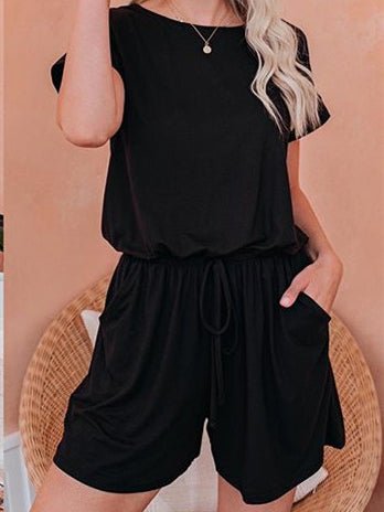 Women's Jumpsuits Solid Short Sleeve Drawstring Casual Jumpsuit - LuckyFash™