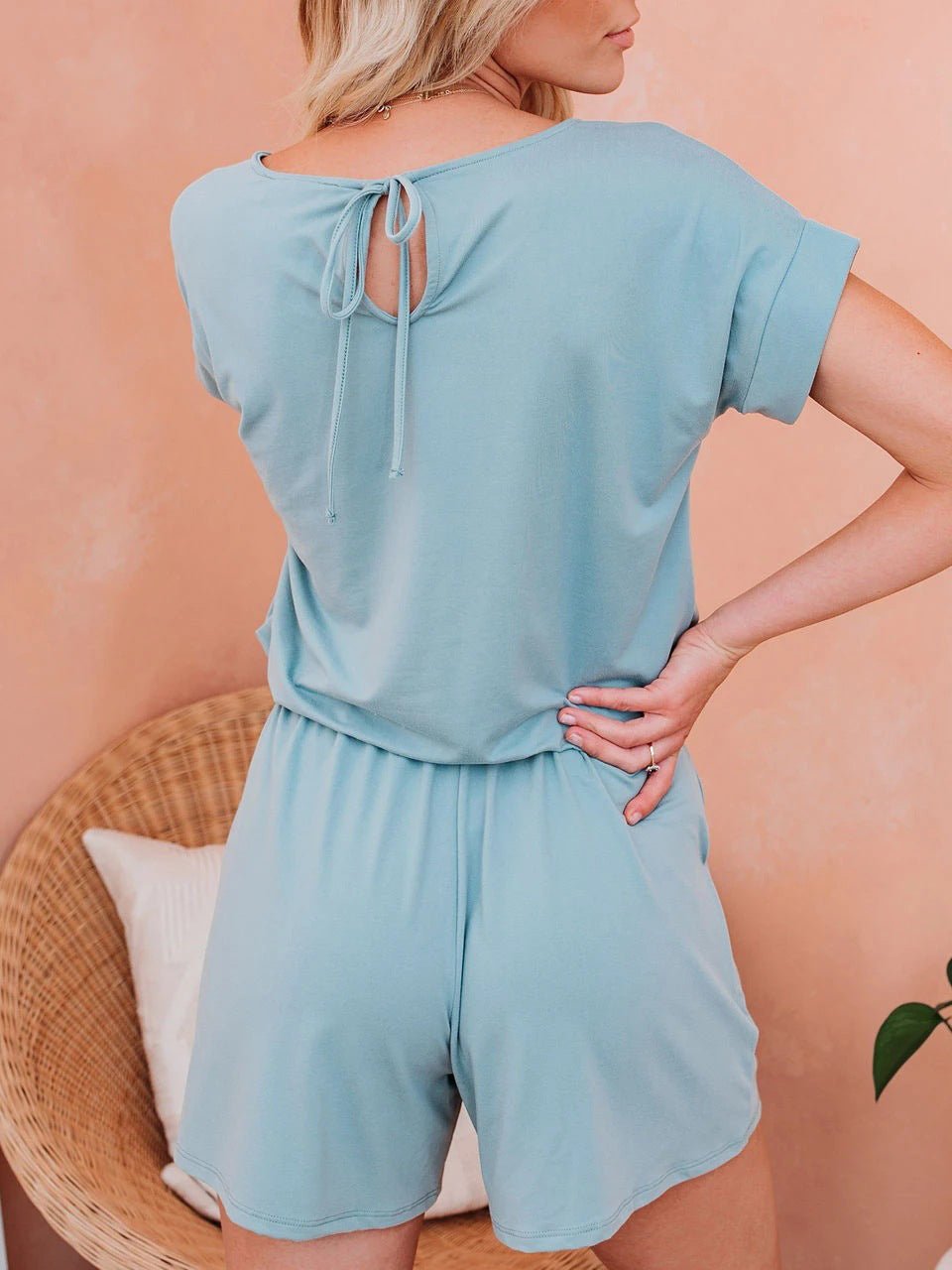 Women's Jumpsuits Solid Short Sleeve Drawstring Casual Jumpsuit - LuckyFash™