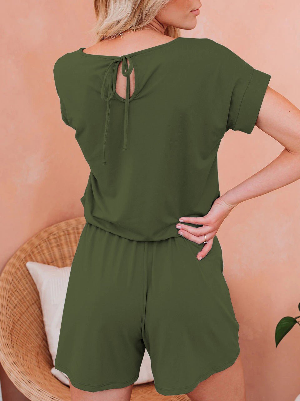 Women's Jumpsuits Solid Short Sleeve Drawstring Casual Jumpsuit - LuckyFash™