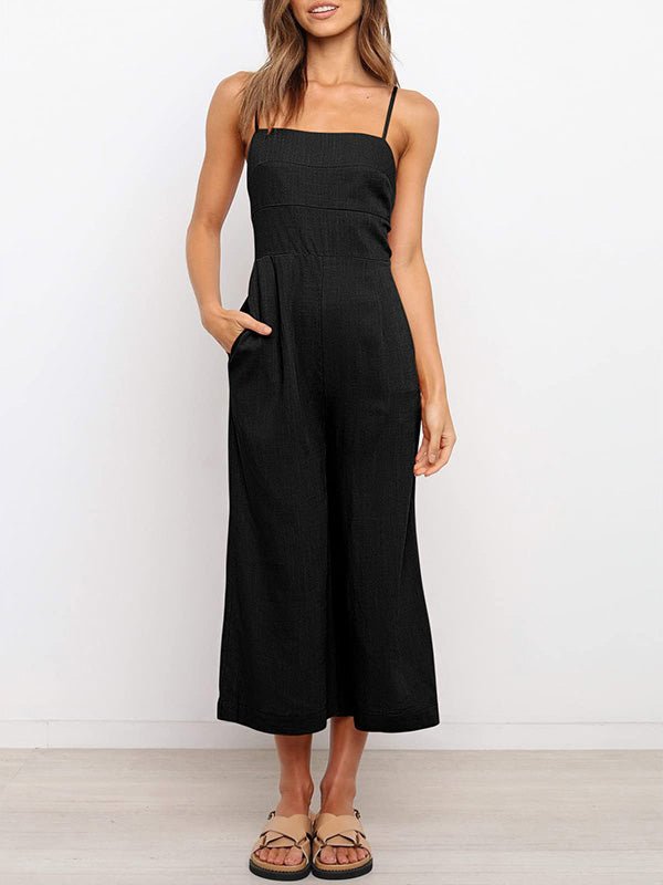 Women's Jumpsuits Solid Sling Open Back Sleeveless Jumpsuit - LuckyFash™