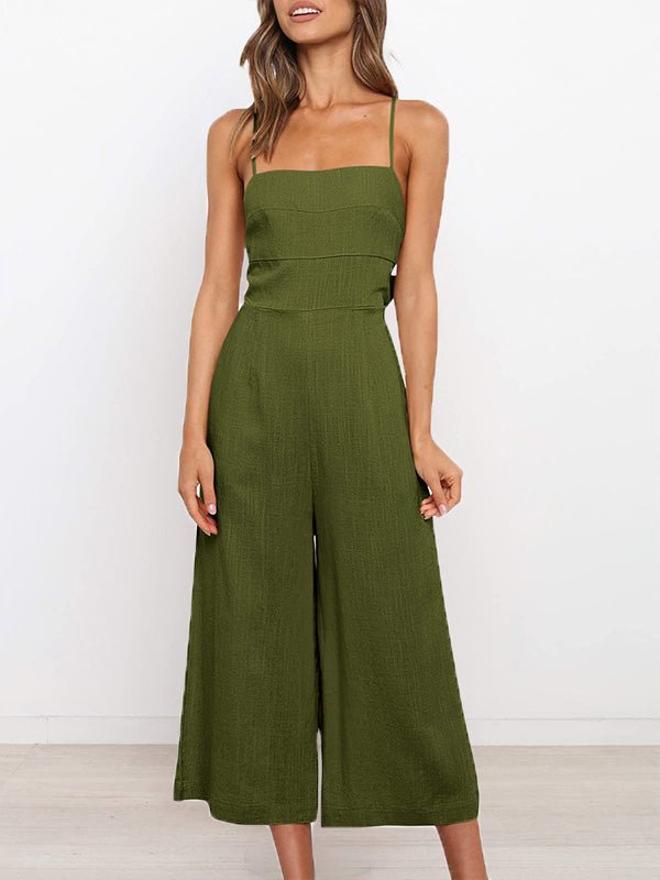 Women's Jumpsuits Solid Sling Open Back Sleeveless Jumpsuit - LuckyFash™
