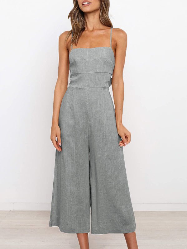 Women's Jumpsuits Solid Sling Open Back Sleeveless Jumpsuit - LuckyFash™