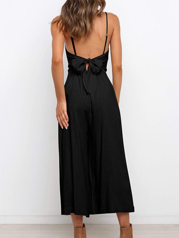 Women's Jumpsuits Solid Sling Open Back Sleeveless Jumpsuit - LuckyFash™