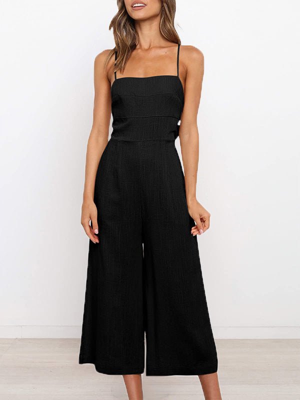 Women's Jumpsuits Solid Sling Open Back Sleeveless Jumpsuit - LuckyFash™