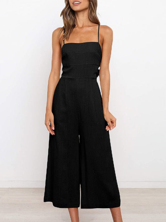 Women's Jumpsuits Solid Sling Open Back Sleeveless Jumpsuit - LuckyFash™