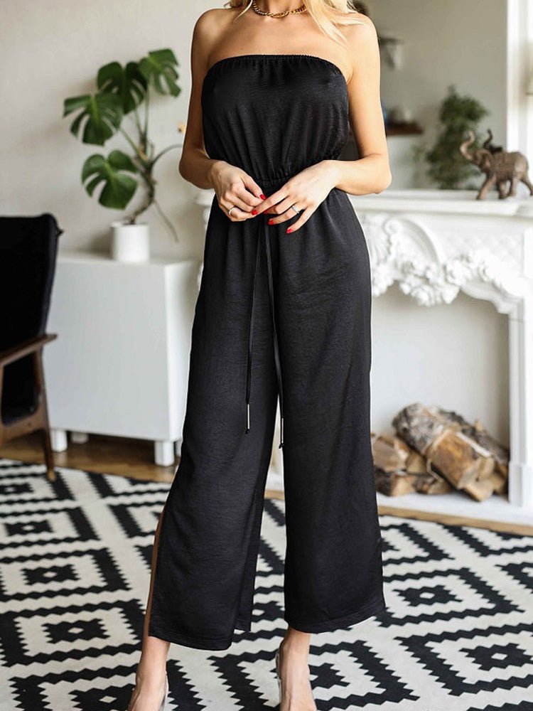 Women's Jumpsuits Solid Tube Top Belted Slit Jumpsuit - LuckyFash™