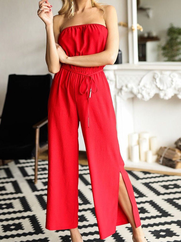 Women's Jumpsuits Solid Tube Top Belted Slit Jumpsuit - LuckyFash™