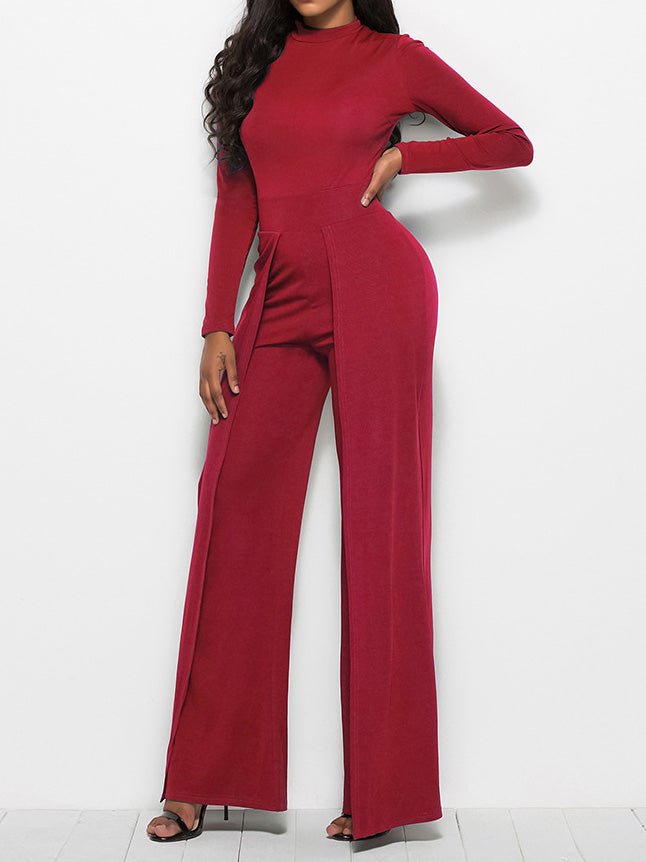 Women's Jumpsuits Solid Turtleneck Long Sleeve Wide Leg Jumpsuit - LuckyFash™