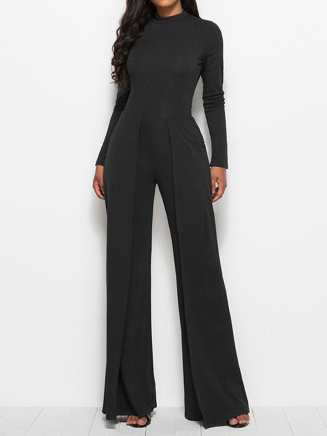 Women's Jumpsuits Solid Turtleneck Long Sleeve Wide Leg Jumpsuit - LuckyFash™