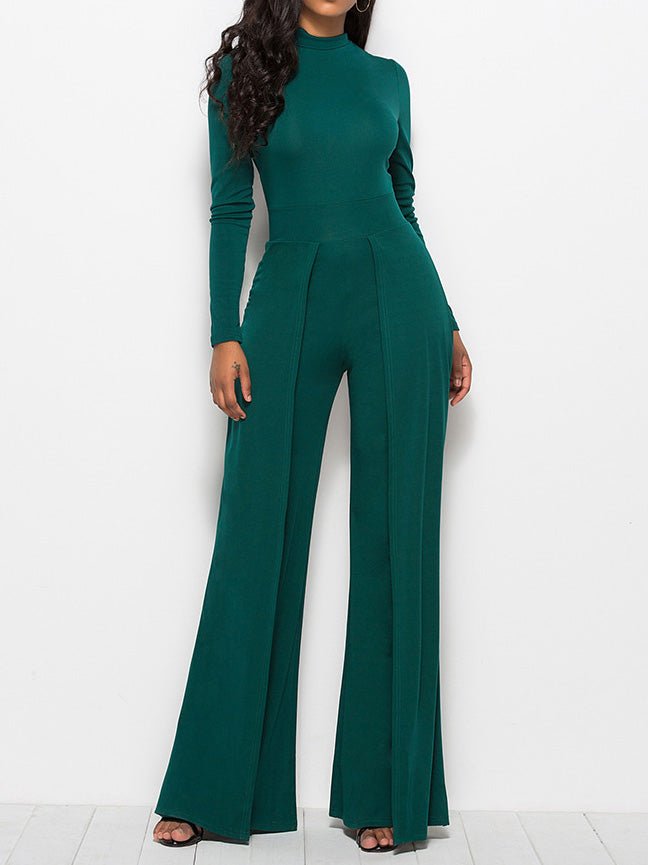 Women's Jumpsuits Solid Turtleneck Long Sleeve Wide Leg Jumpsuit - LuckyFash™